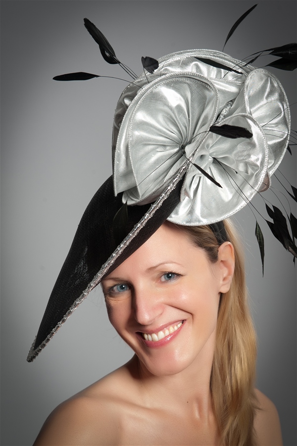 Disc Fascinator/Hat with Silver Flowers